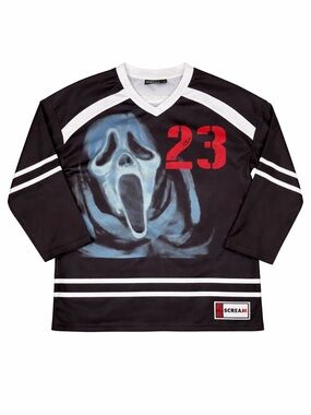 Scream Black Graphic Hockey Jersey with Red '23' Size Medium